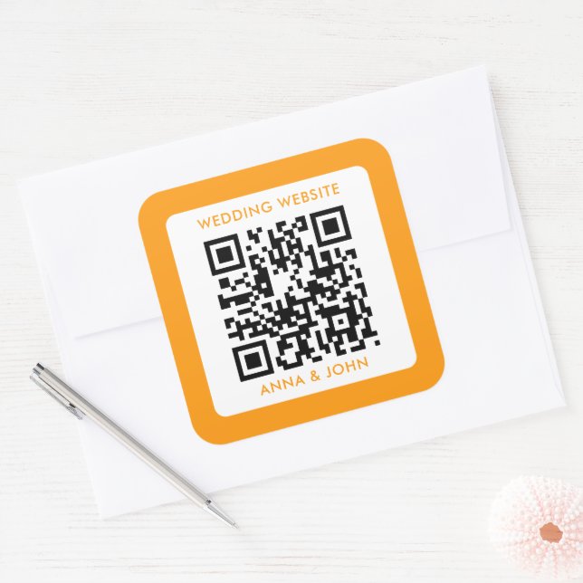 yellow retro modern minimalist wedding qr code square sticker (Envelope)