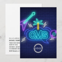 Yellow Retro Music Neon Signs Graduation Party Inv