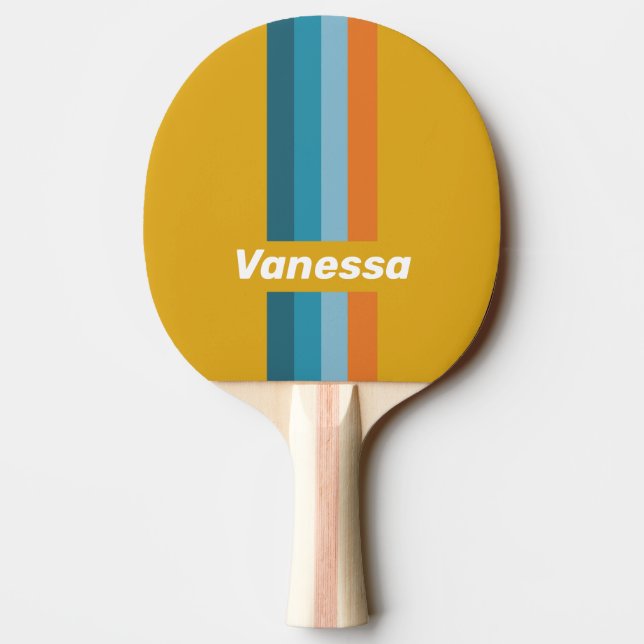 Yellow Retro Pin Striping with Name Ping Pong Paddle (Back)