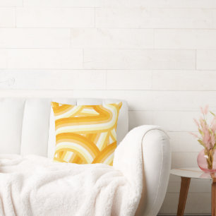 Yellow Retro Rainbow Stripes Pattern Cushion