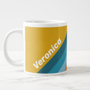 Yellow Retro Stripes with Name Large Coffee Mug