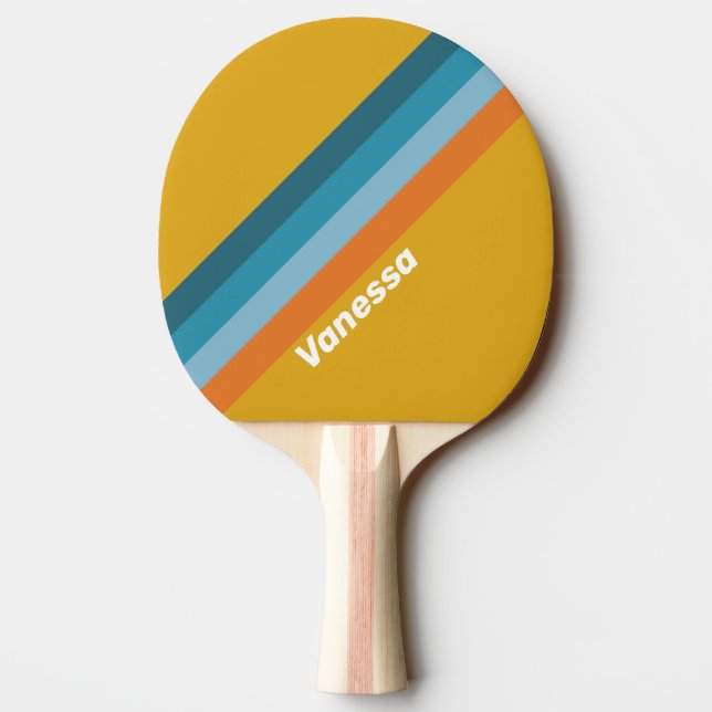 Yellow Retro Striping with Name Ping Pong Paddle (Back)