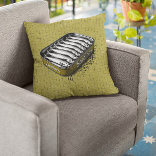 Yellow Retro Style Sardine Art Funny Fish Food Cushion
