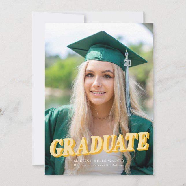 Yellow Retro Typography Graduation Announcement (Front)