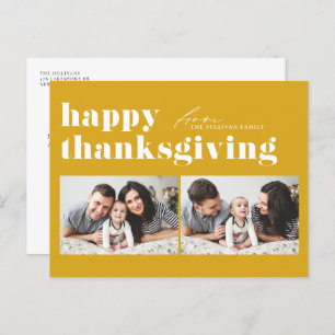 Yellow Retro Typography Happy Thanksgiving Photo  Holiday Postcard