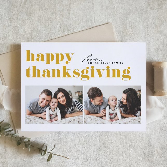 Yellow Retro Typography Photo Happy Thanksgiving Holiday Card (Creator Uploaded)