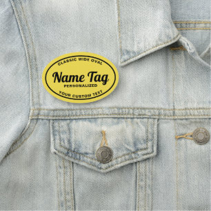 Yellow Retro Wide Oval Classic Name Tag