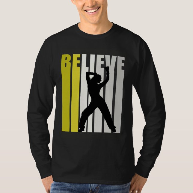 Yellow Retro Womens Believe Dance Motivational Ins T-Shirt (Front)
