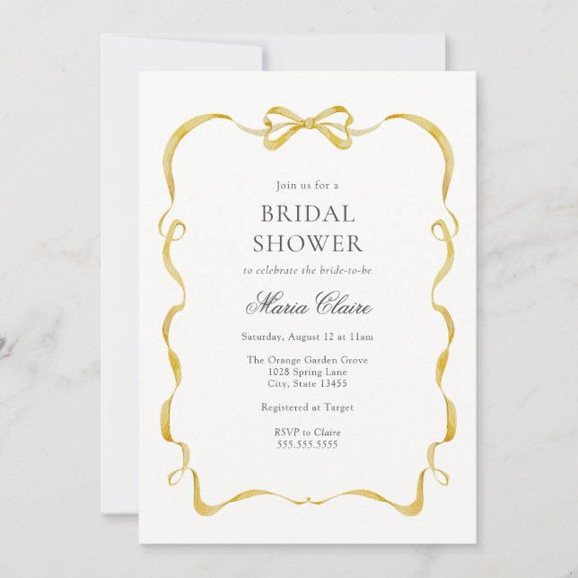 Yellow Ribbon and Bows Bridal Shower Invitation (Front)