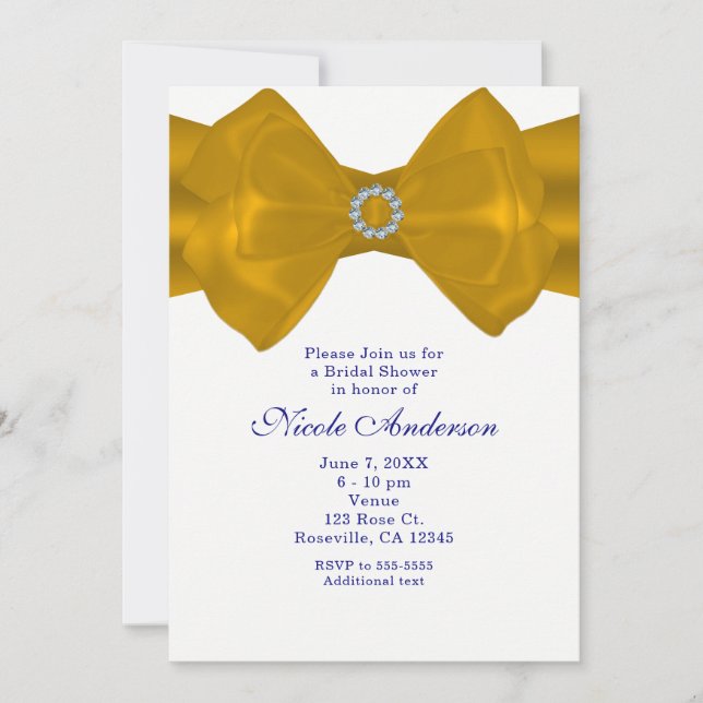 Yellow Ribbon Bow & Diamonds Elegant Invitations (Front)
