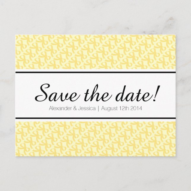 Yellow ribbon bow print save the date postcard (Front)