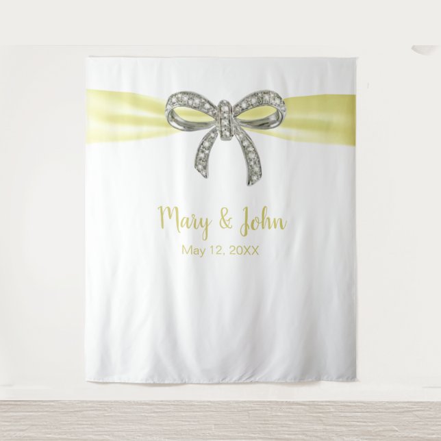 Yellow Ribbon Diamond Bow Wedding Backdrop Tapestry (Front)