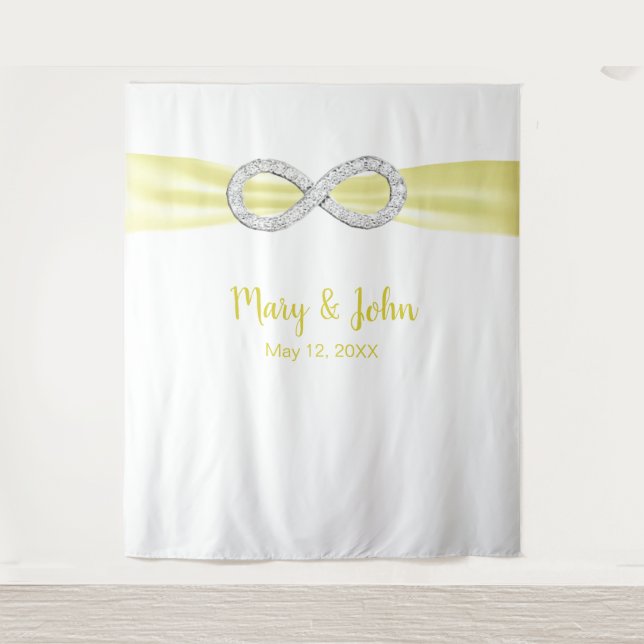 Yellow Ribbon Diamond Infinity Wedding Backdrop Tapestry (Front)