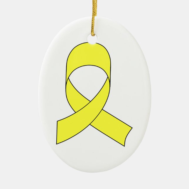 Yellow Ribbon Drawing Ceramic Tree Decoration (Front)