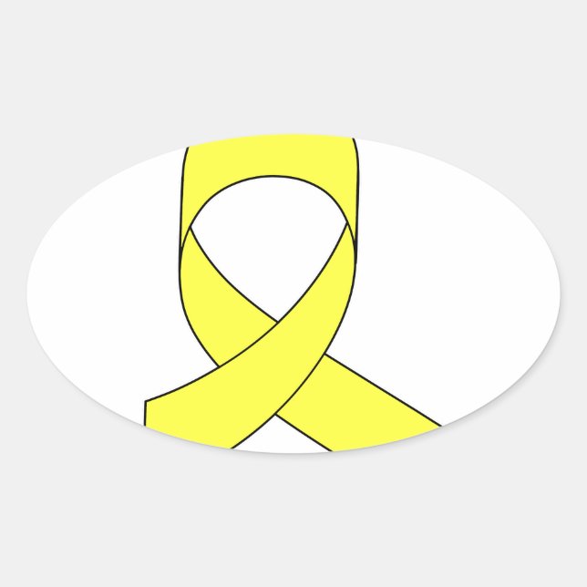 Yellow Ribbon Drawing Oval Sticker (Front)
