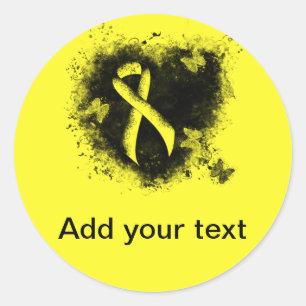Yellow Ribbon Grunge Heart Classic Round Sticker