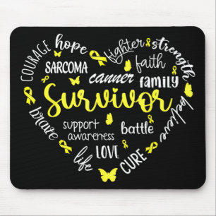Yellow Ribbon Heart Sarcoma Cancer Awareness Warri Mouse Pad