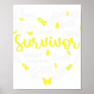 Yellow Ribbon Heart Sarcoma Cancer Awareness Warri Poster