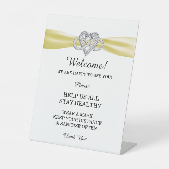 Yellow Ribbon Infinity Heart Wedding Safety  Pedestal Sign (Front)