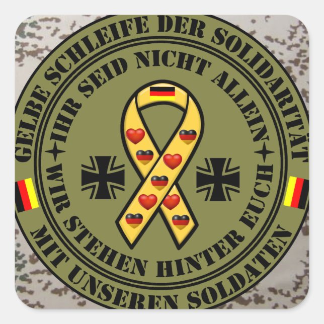 Yellow ribbon of solidarity for our soldiers square sticker (Front)