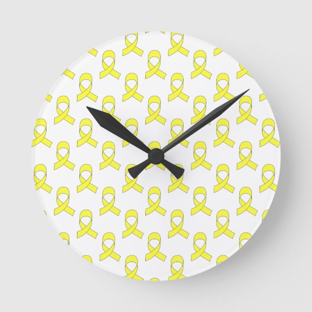Yellow Ribbon Pattern Round Clock (Front)