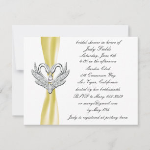 Yellow Ribbon Silver Swan Bridal Shower Invitation