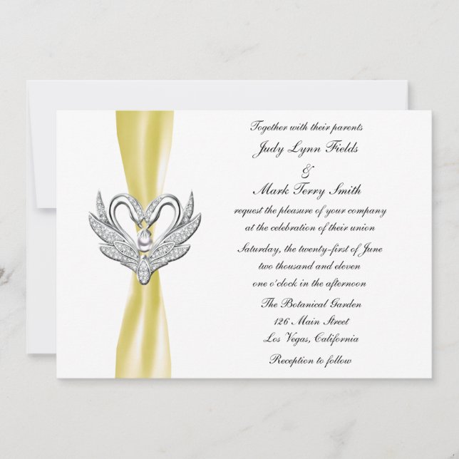 Yellow Ribbon Silver Swans Invitation (Front)