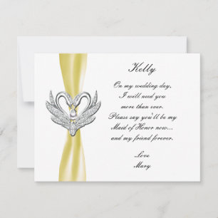 Yellow Ribbon Silver Swans Maid Of Honour Card