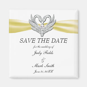 Yellow Ribbon Silver Swans Save The Date Magnet