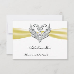 Yellow Ribbon Silver Swans Table Place Card