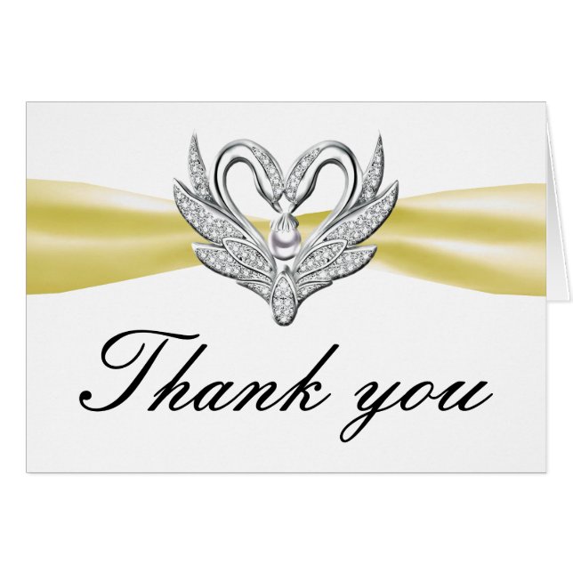 Yellow Ribbon Silver Swans Thank You Card (Front Horizontal)