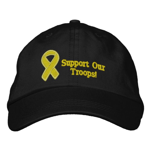 Yellow Ribbon Supports Our Troops Embroidered Hat (Front)