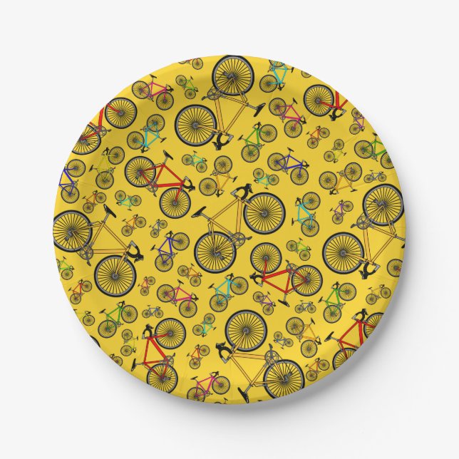 Yellow road bikes paper plate (Front)