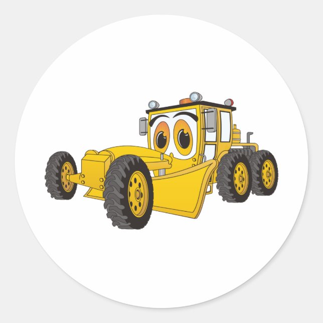 Yellow Road Grader Cartoon Classic Round Sticker (Front)