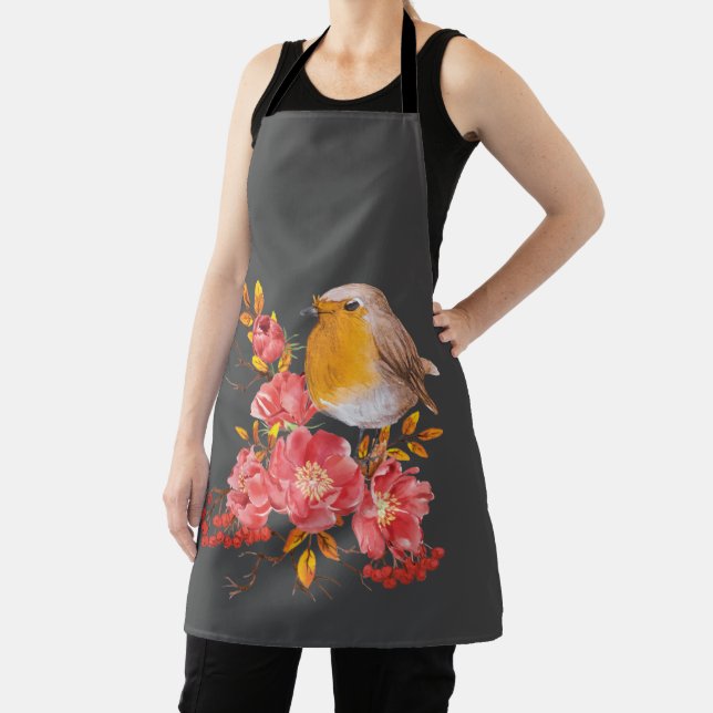 Yellow robin and red poppies  apron (Insitu)