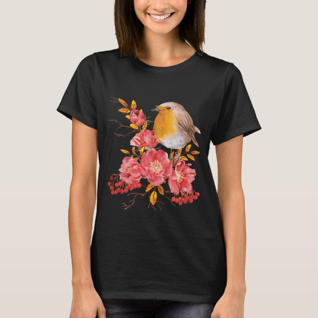 Yellow robin and red poppies  T-Shirt (Front)