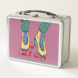 YELLOW ROLLERS SKATES METAL LUNCH BOX