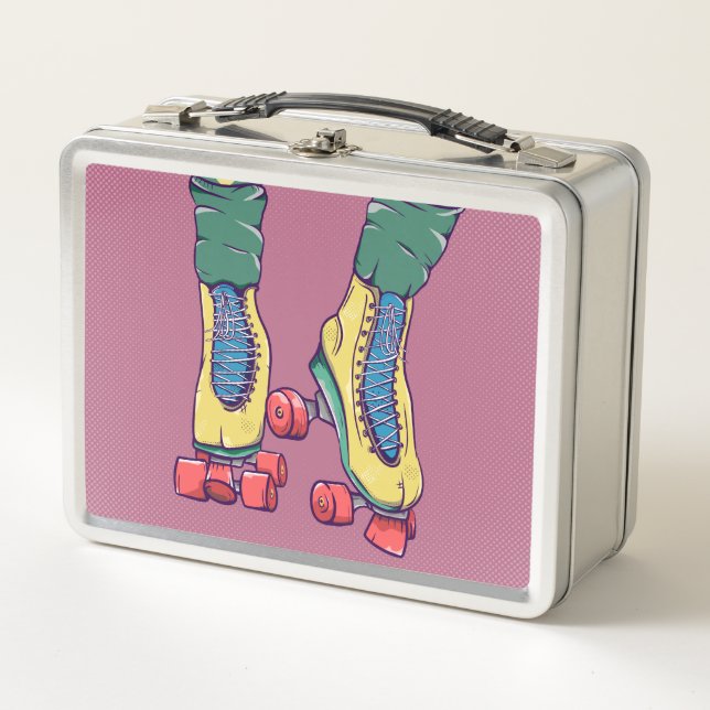 YELLOW ROLLERS SKATES METAL LUNCH BOX (Front)