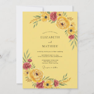 Yellow Romantic Floral Wedding Invitation