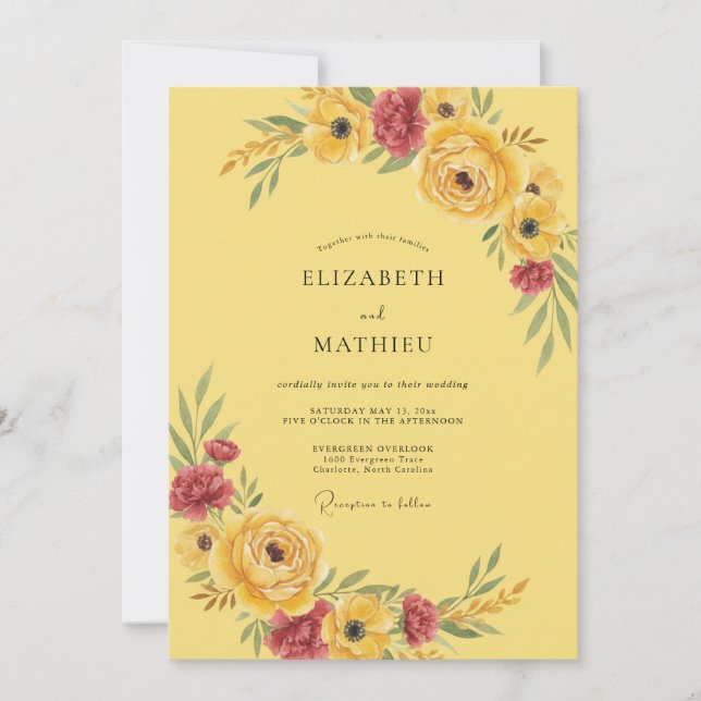 Yellow Romantic Floral Wedding Invitation (Front)