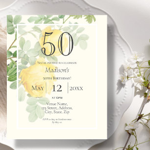 Yellow Rose 50th Budget Birthday Invitation