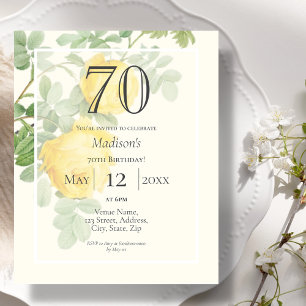 Yellow Rose 70th Budget Birthday Invitation