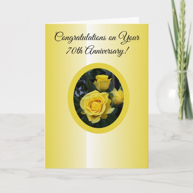 Yellow Rose 70th Wedding Anniversary Card (Front)