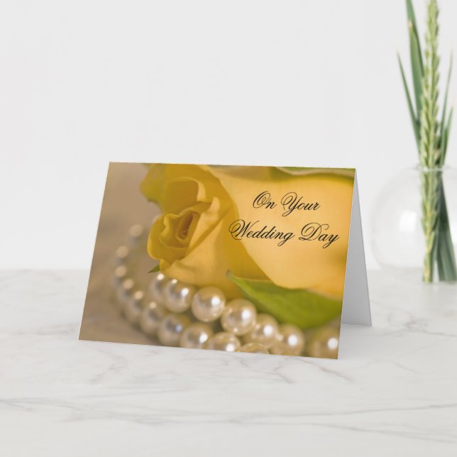 Yellow Rose and Pearls Blended Family Wedding Card (Front)