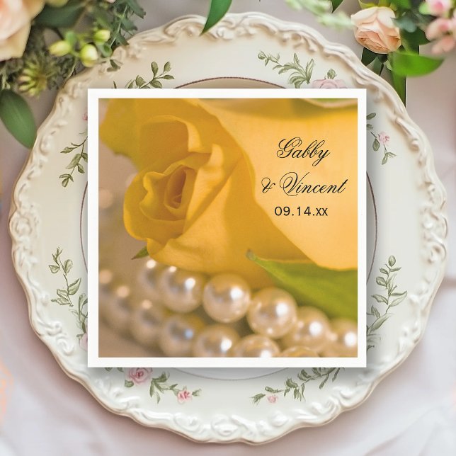 Yellow Rose and White Pearls Wedding Napkin (Creator Uploaded)