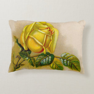 Yellow Rose Antique Vintage Print Fine Art Decorative Cushion
