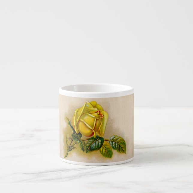 Yellow Rose Antique Vintage Print Fine Art Espresso Cup (Front)