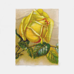Yellow Rose Antique Vintage Print Fine Art Fleece Blanket