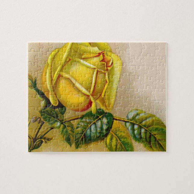 Yellow Rose Antique Vintage Print Fine Art Jigsaw Puzzle (Horizontal)