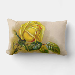 Yellow Rose Antique Vintage Print Fine Art Lumbar Cushion